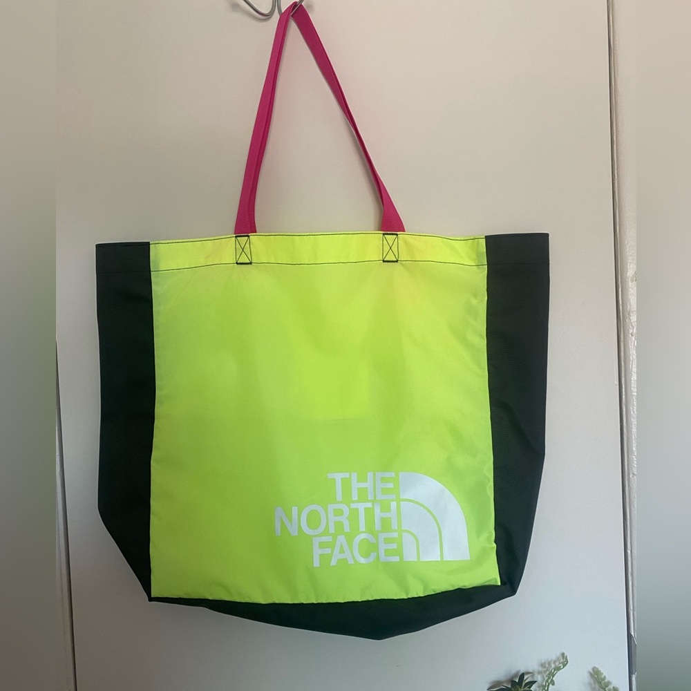 The North‎ Face Neon Green and Black Tote with Pink Handles